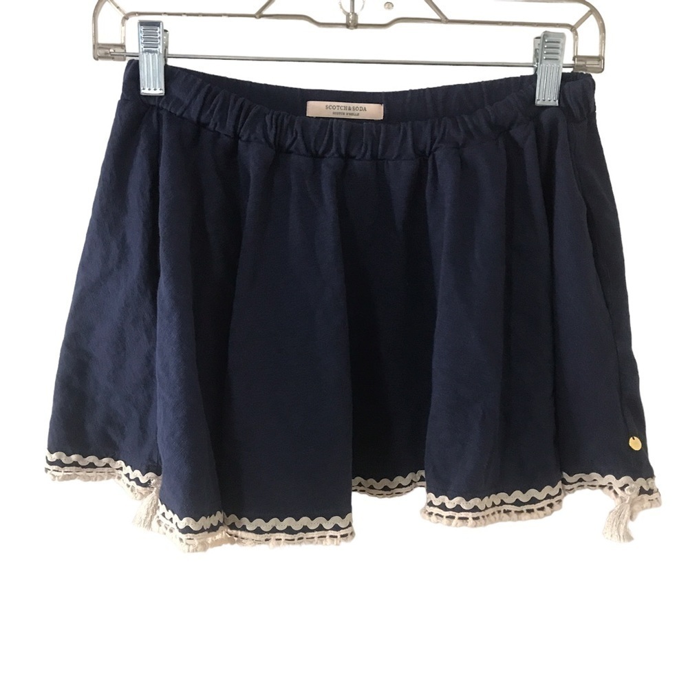 Scotch & soda navy blue with tassel pom pom hem mini skirt size 6